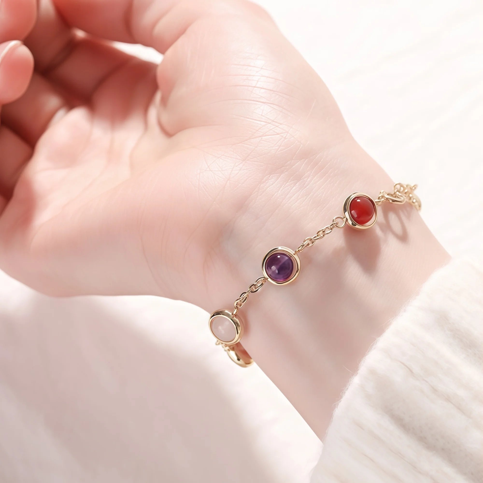 Seven Chakra Gemstone Healing Bracelet in 18K Gold Vermeil