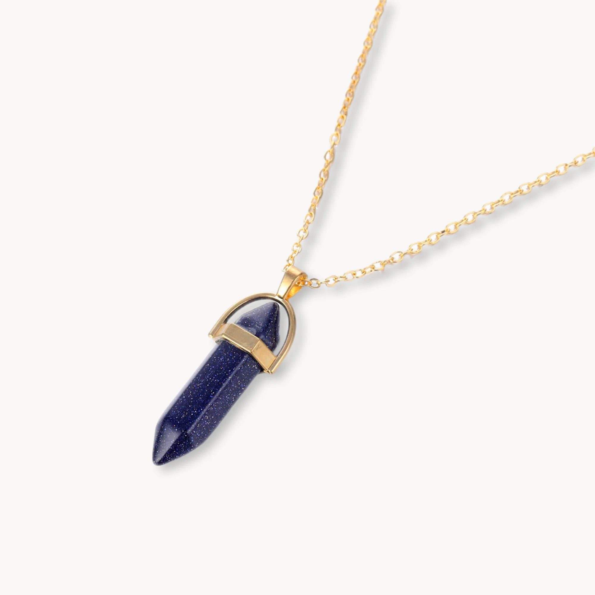 Star Dust Deep Blue Crystal Pyramid Necklace Pendant in 18K Gold Vermeil