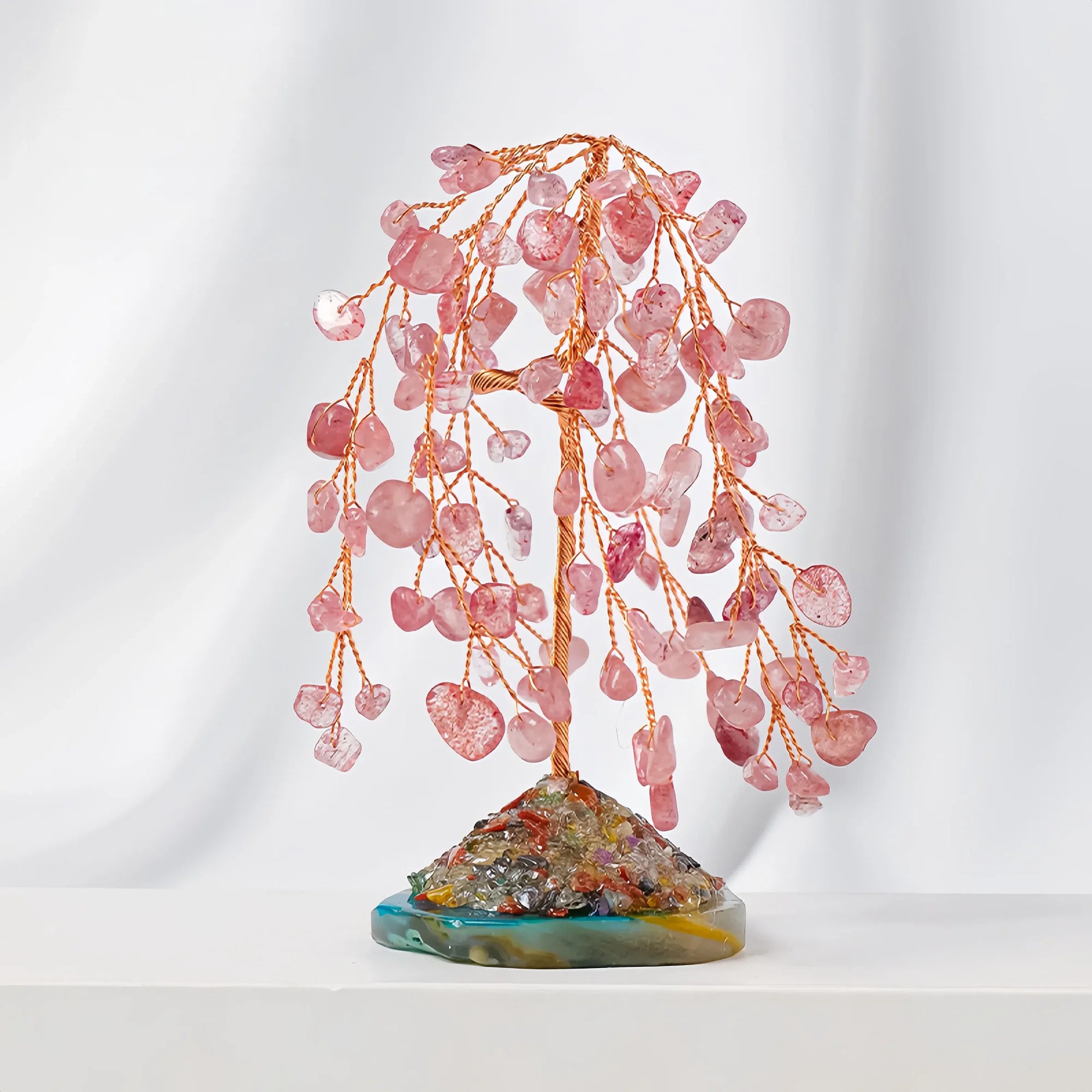 Strawberry Quartz Crystal Energy Tree with Mineral Base