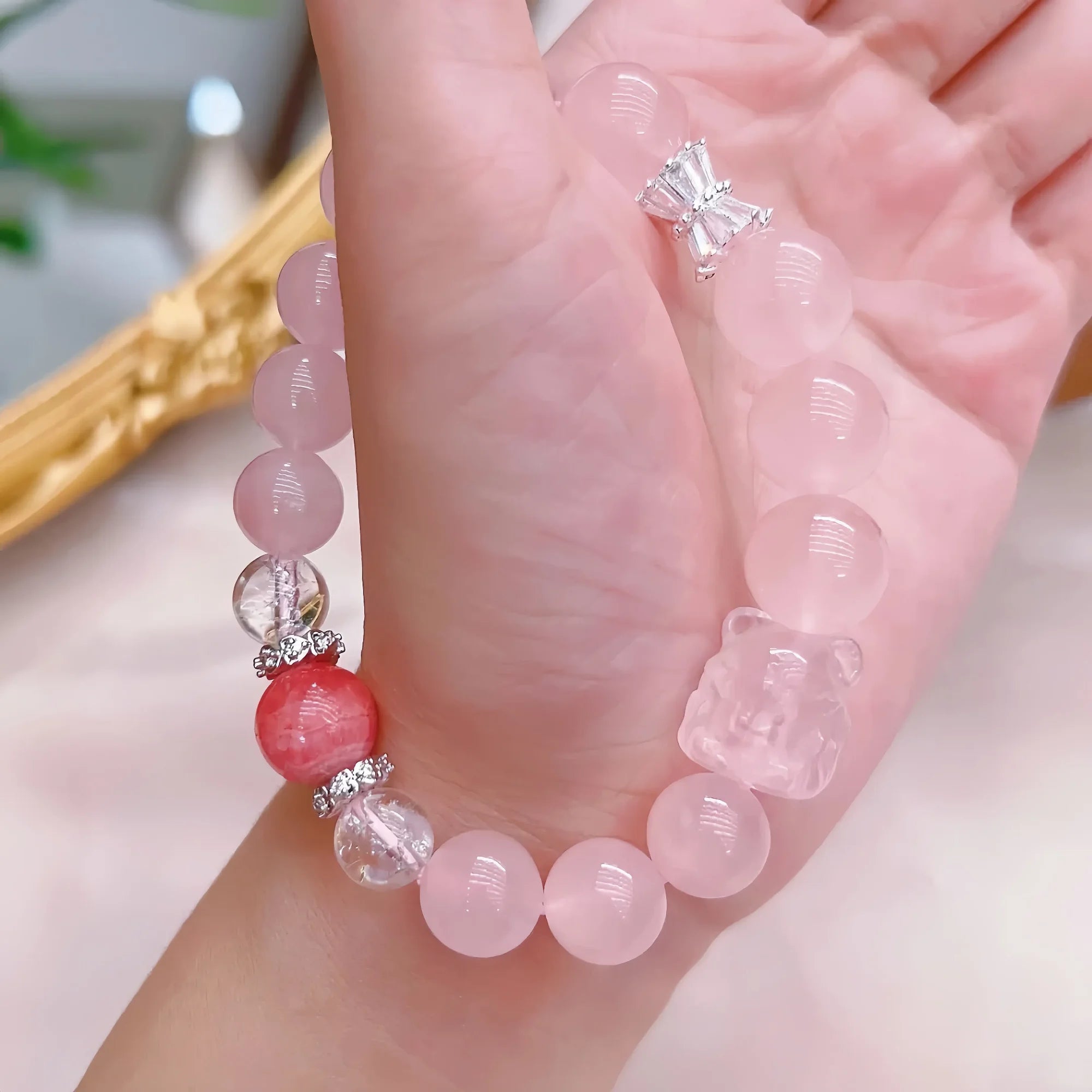 Strawberry Quartz & Rhodochrosite Phoenix Empress Crystal Bracelet