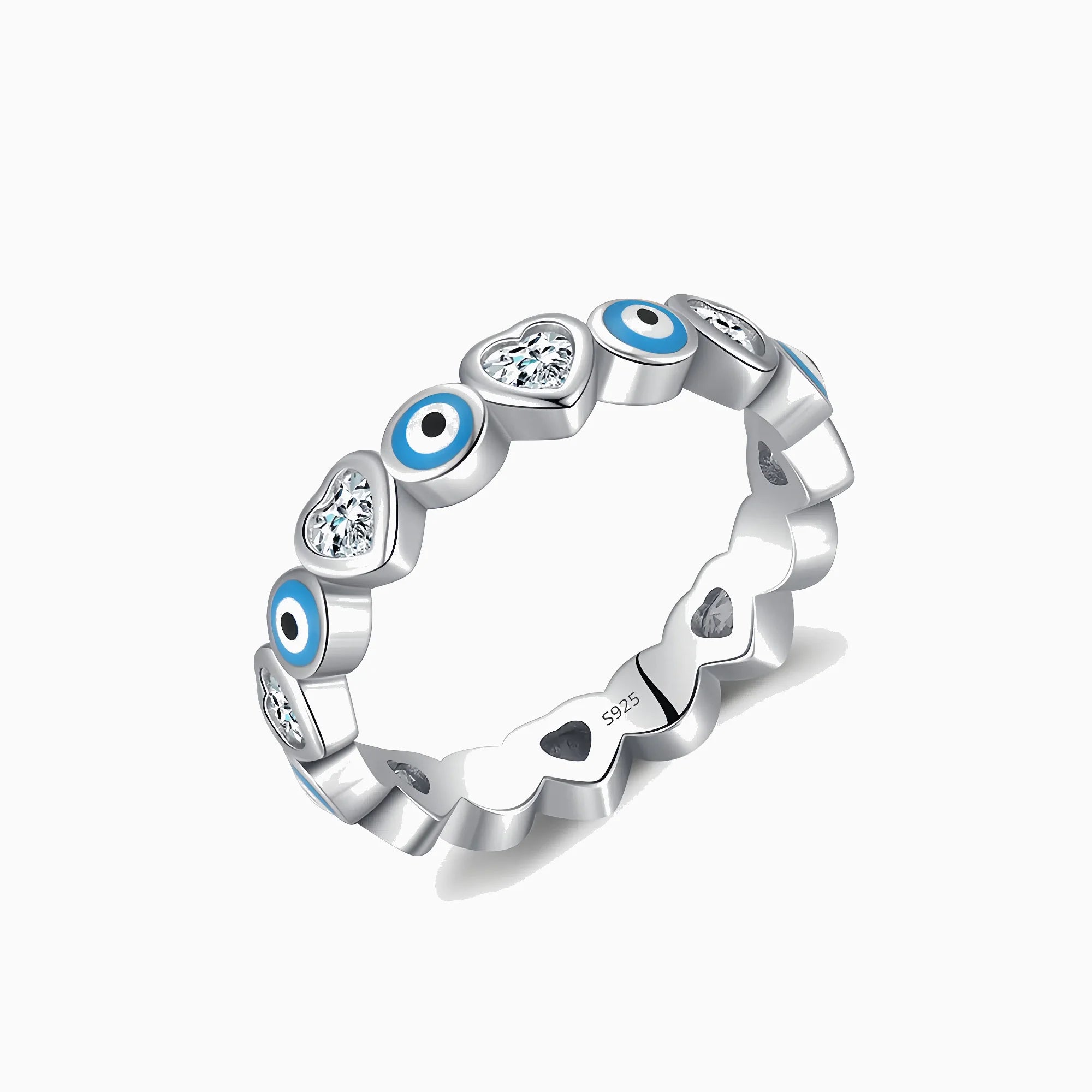 Heart & Evil Eye Covenant Ring Band