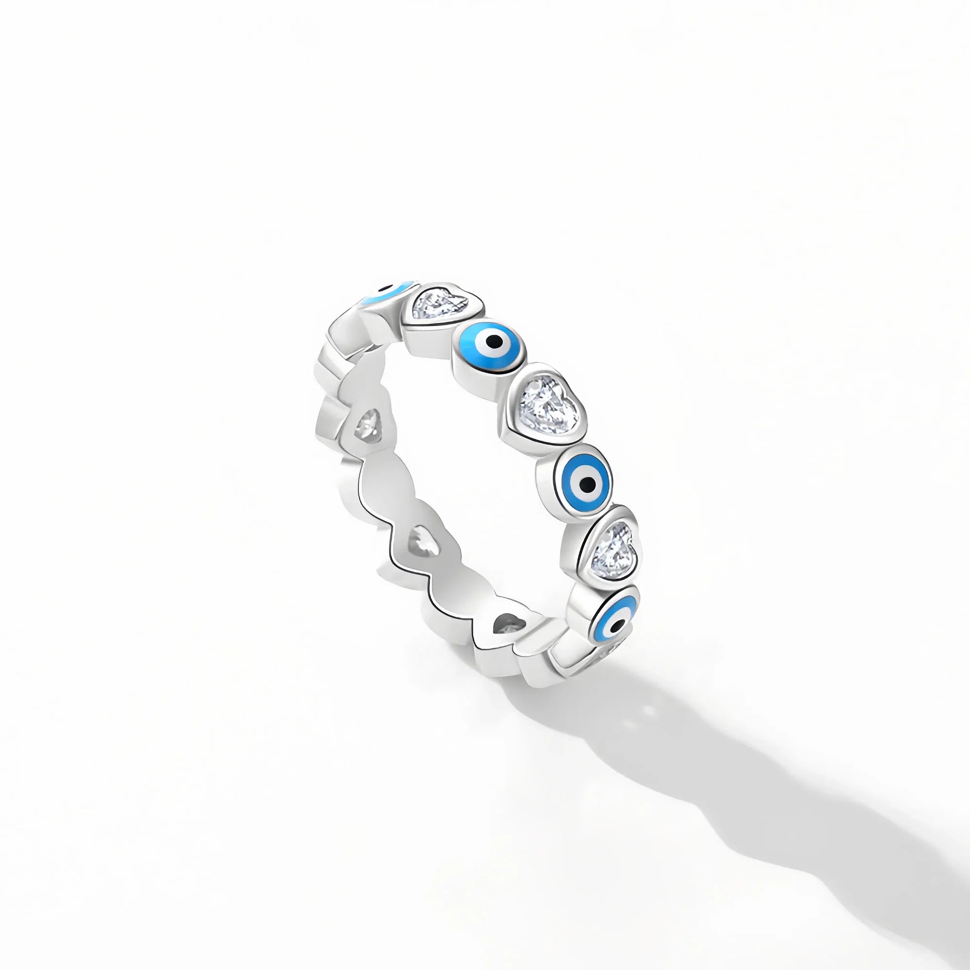 Heart & Evil Eye Covenant Ring Band