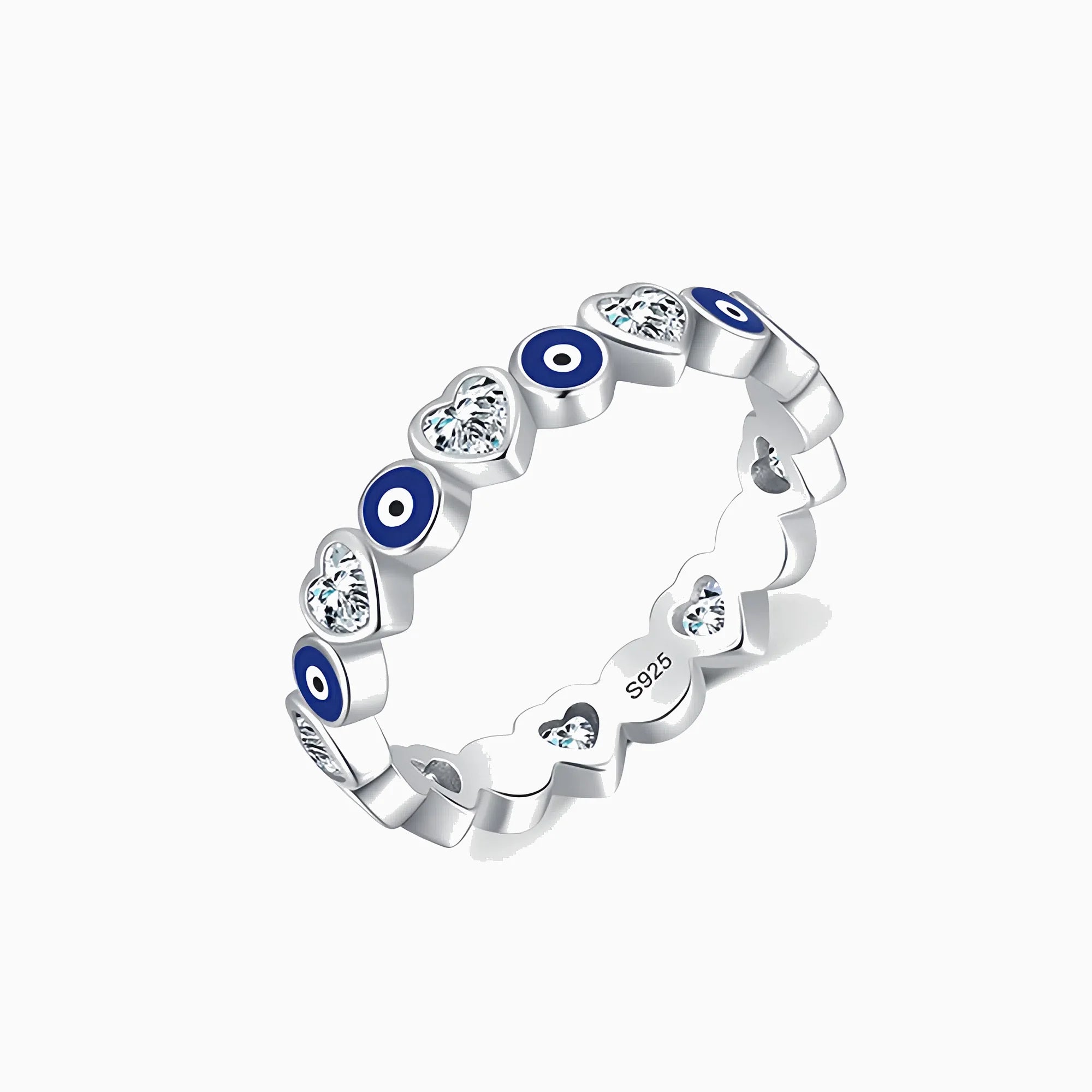 Heart & Evil Eye Covenant Ring Band