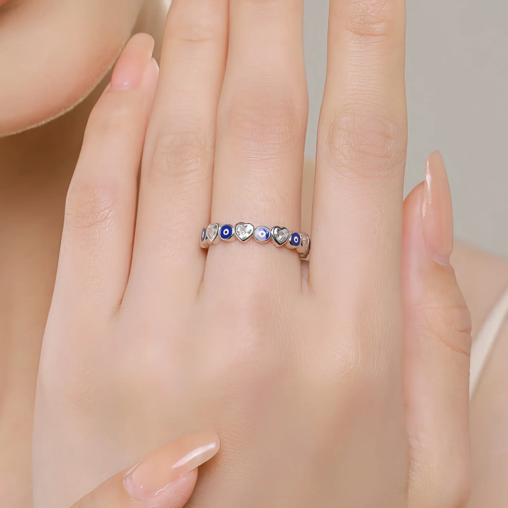 Heart & Evil Eye Covenant Ring Band