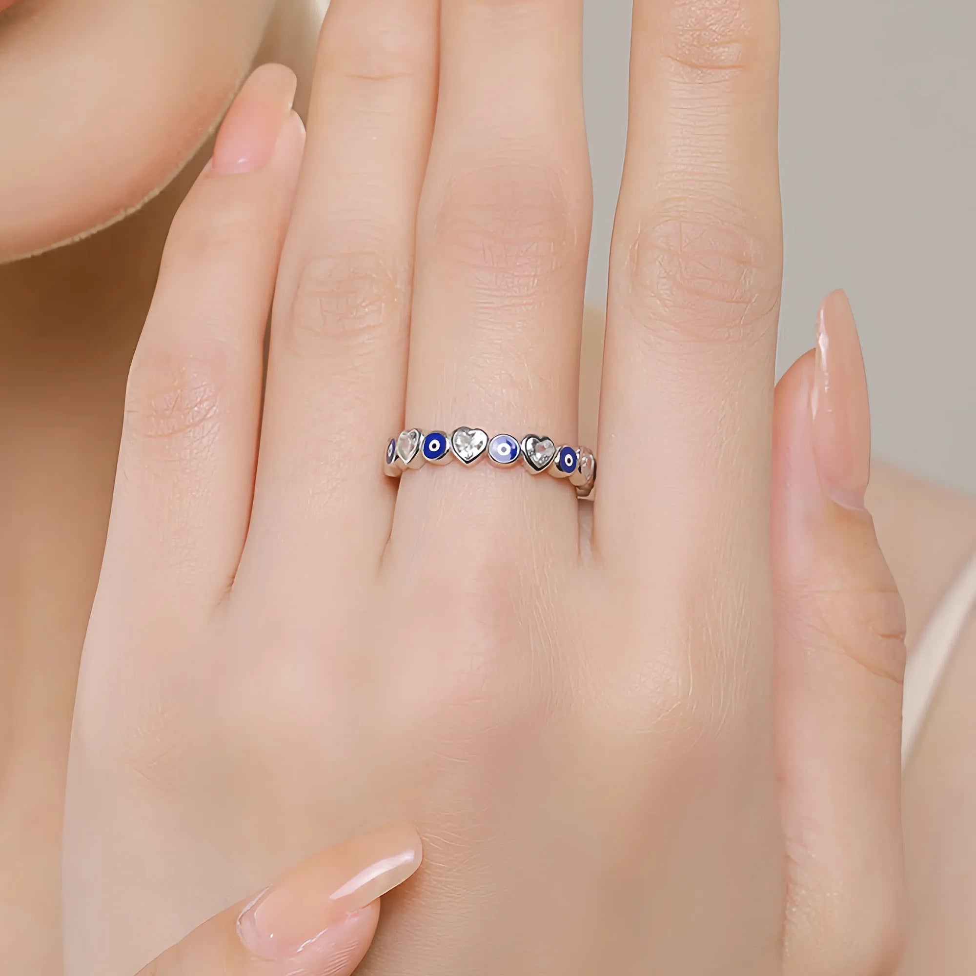 Heart & Evil Eye Covenant Ring Band