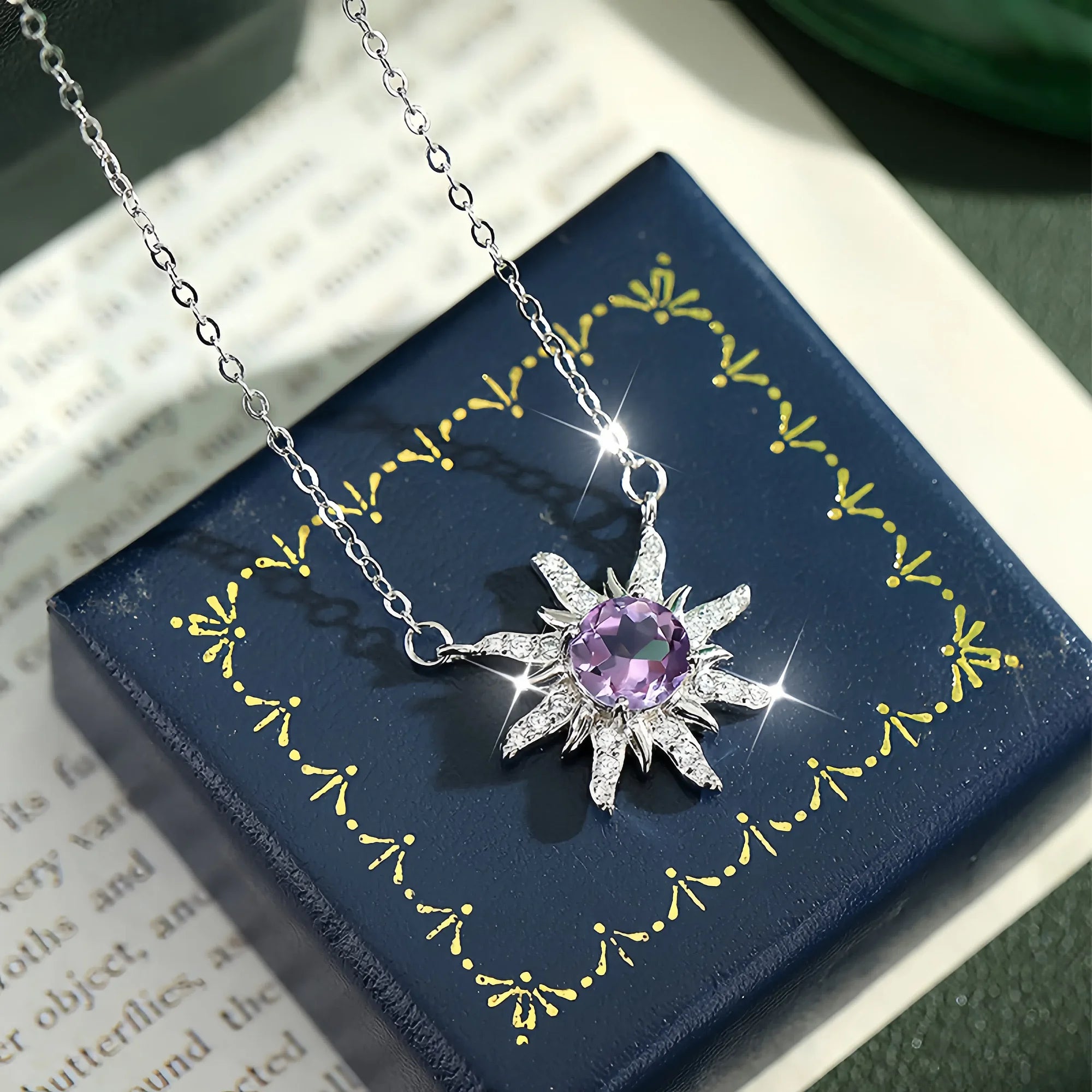 Sunburst Radiance Amethyst Pendant Necklace in Sterling Silver