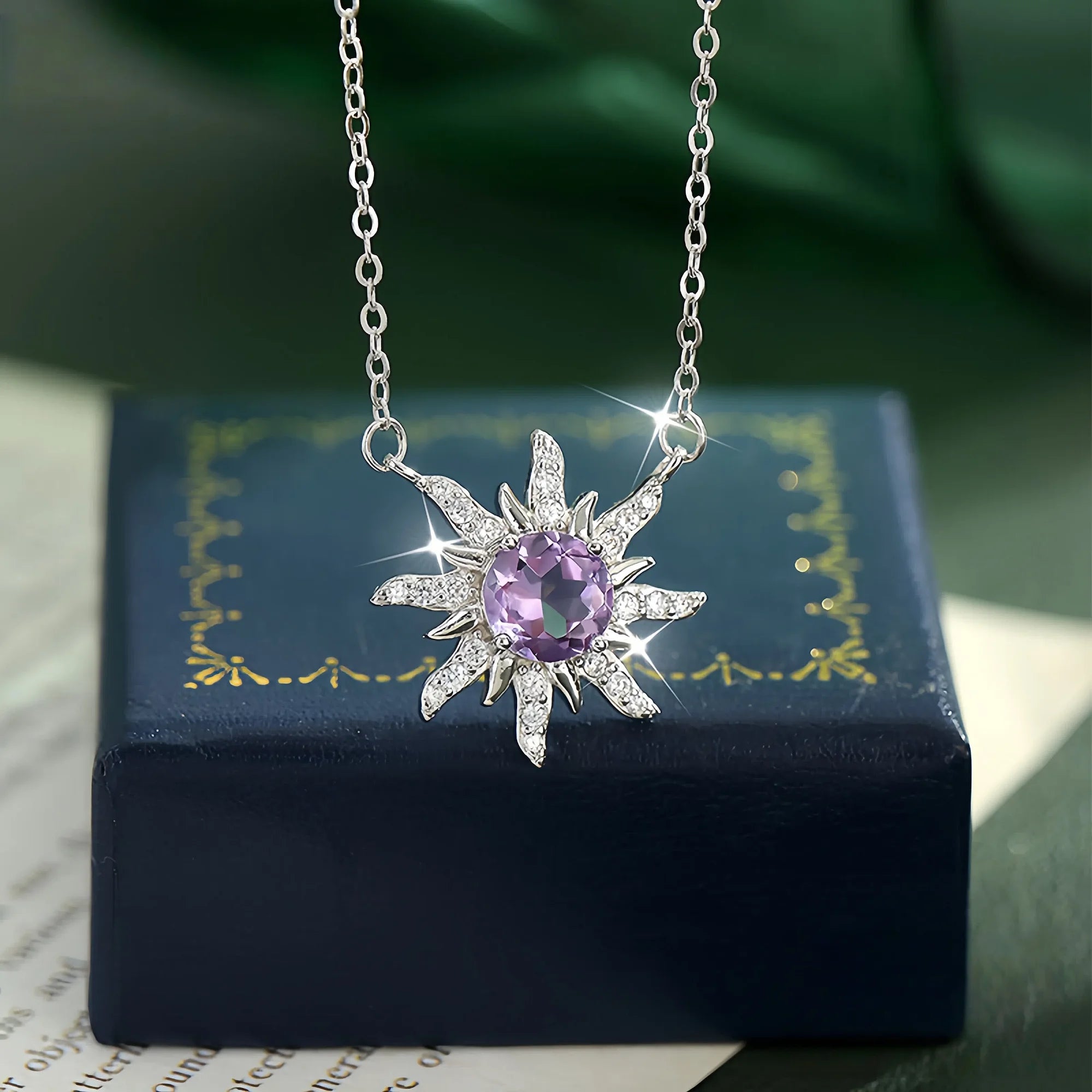 Sunburst Radiance Amethyst Pendant Necklace in Sterling Silver
