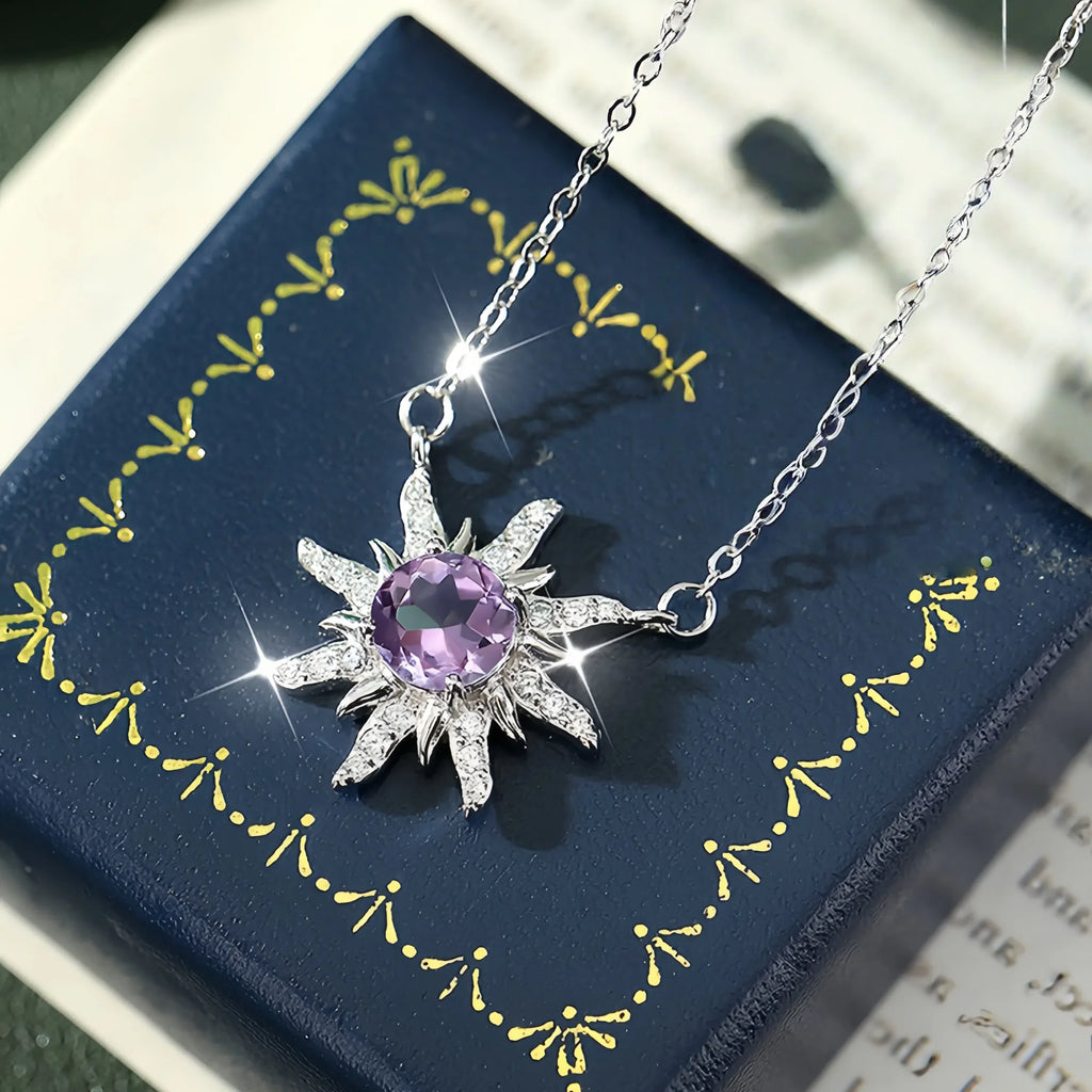 Sunburst Radiance Amethyst Pendant Necklace in Sterling Silver