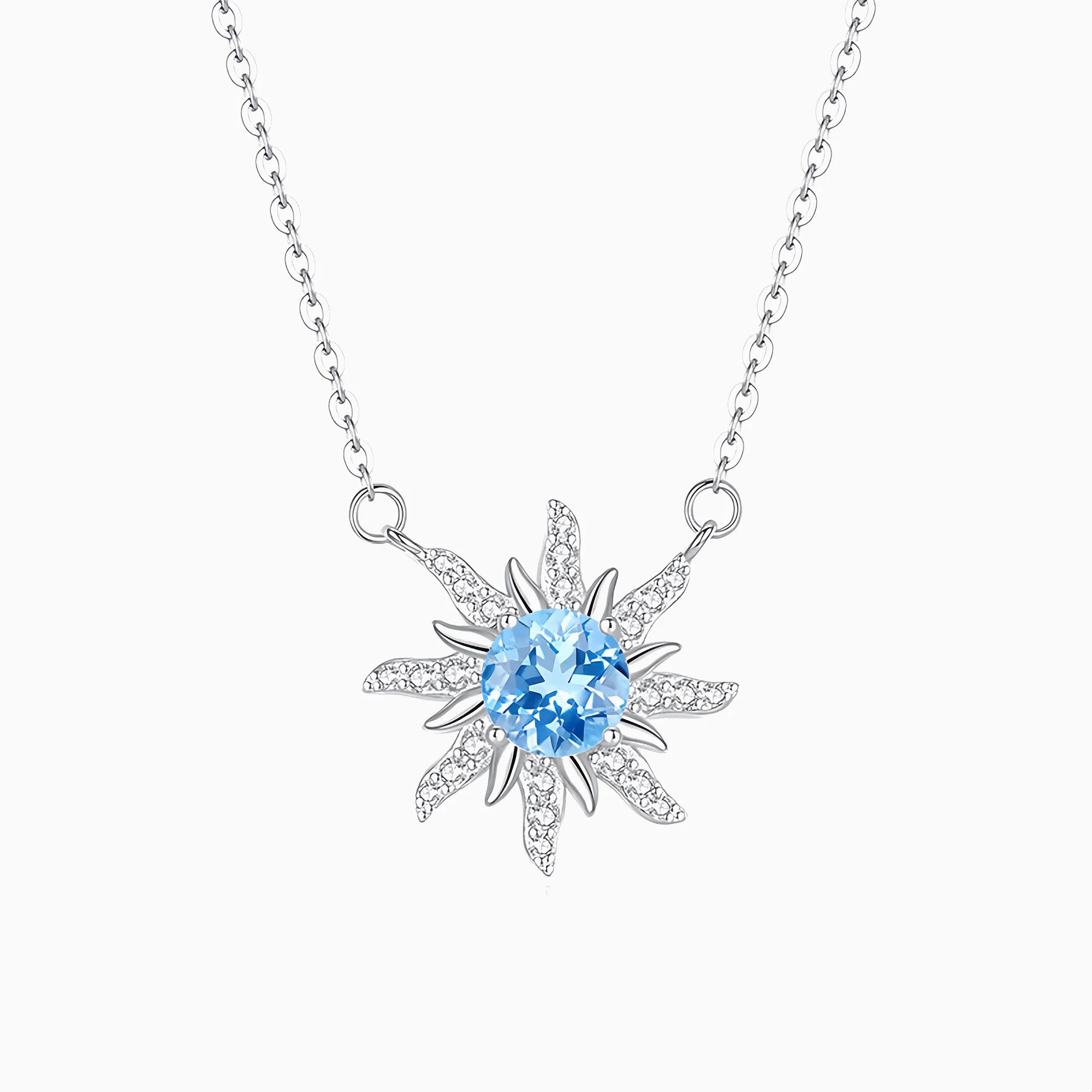 Sunburst Radiance Blue Topaz Pendant Necklace in Sterling Silver
