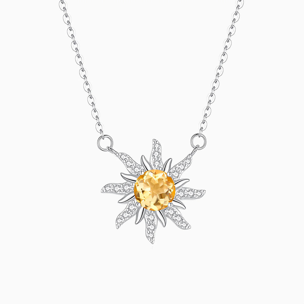 Sunburst Radiance Citrine Pendant Necklace in Sterling Silver