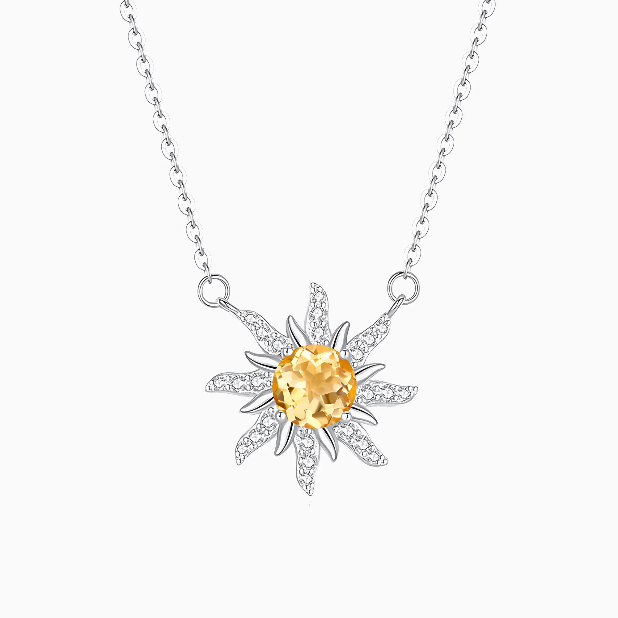 Sunburst Radiance Citrine Pendant Necklace in Sterling Silver