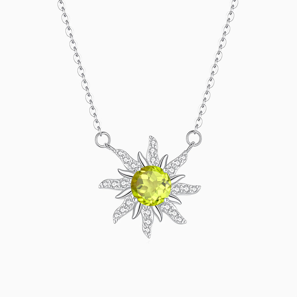 Sunburst Radiance Peridot Pendant Necklace in Sterling Silver