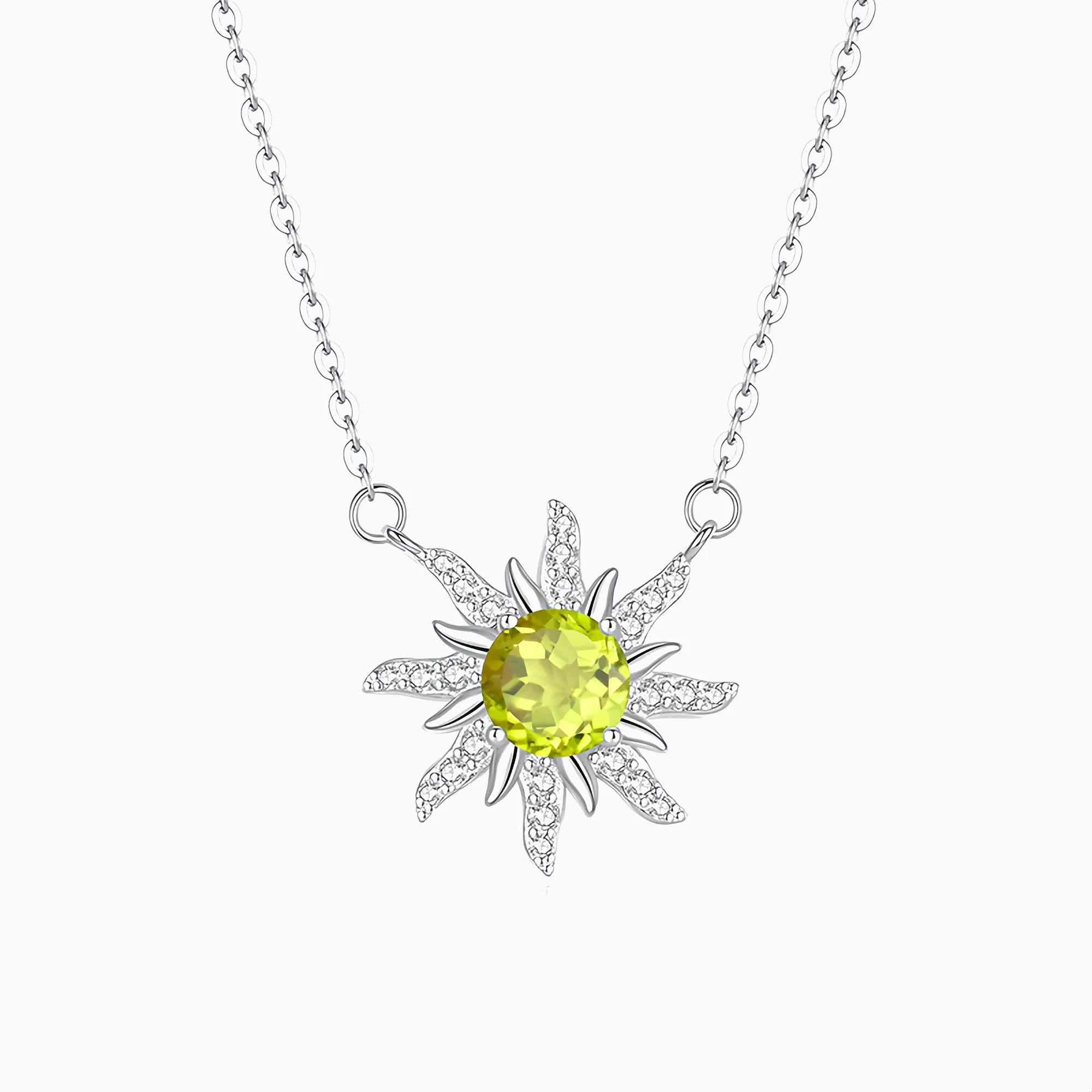 Sunburst Radiance Peridot Pendant Necklace in Sterling Silver
