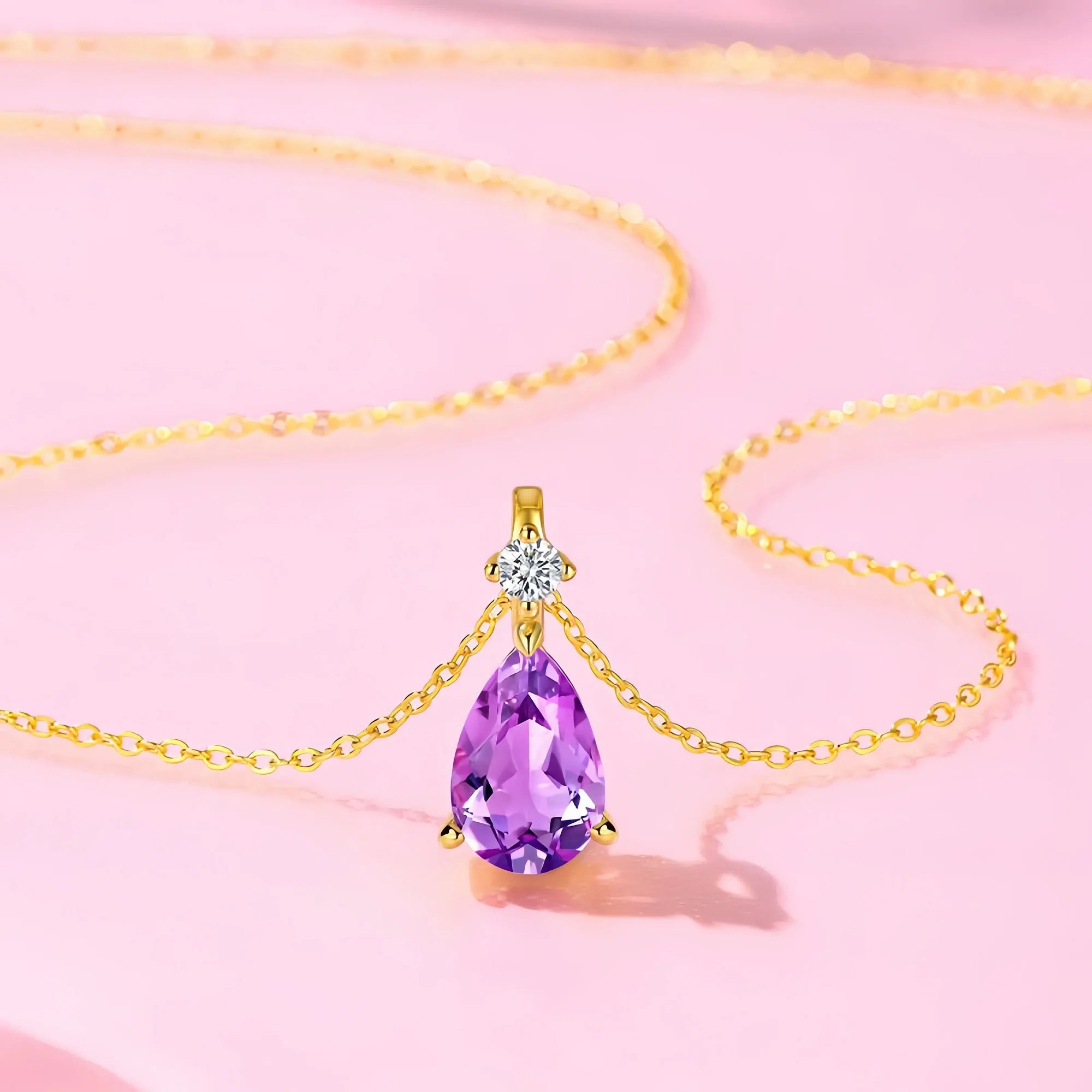 Third Eye Waterfall Amethyst Necklace in 14K Gold Vermeil