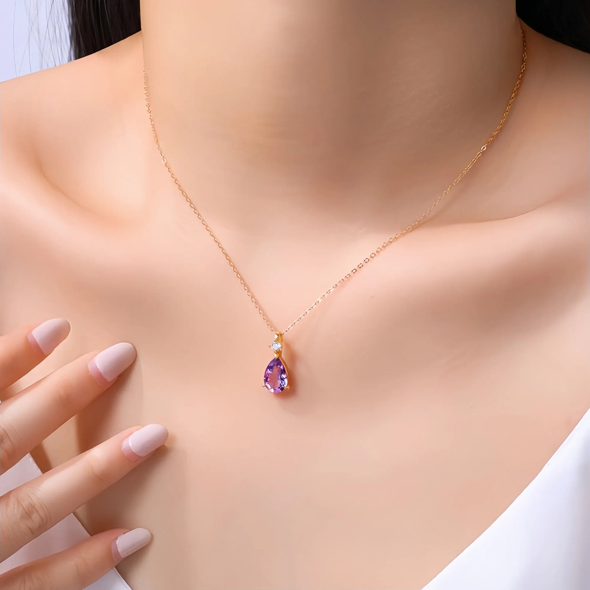 Third Eye Waterfall Amethyst Necklace in 14K Gold Vermeil