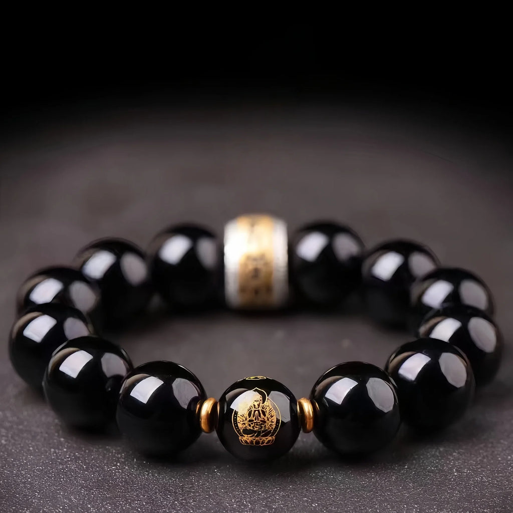 12 Zodiac & Guardian Buddhas Obsidian Bracelet
