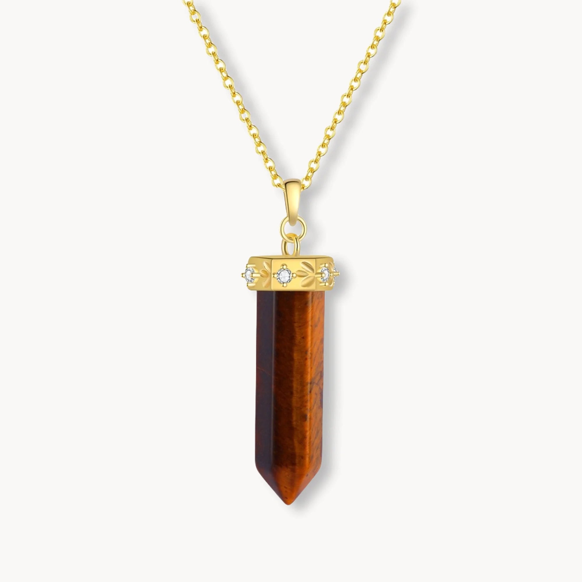 Tiger's Eye Point Necklace with Zirconia Crown
