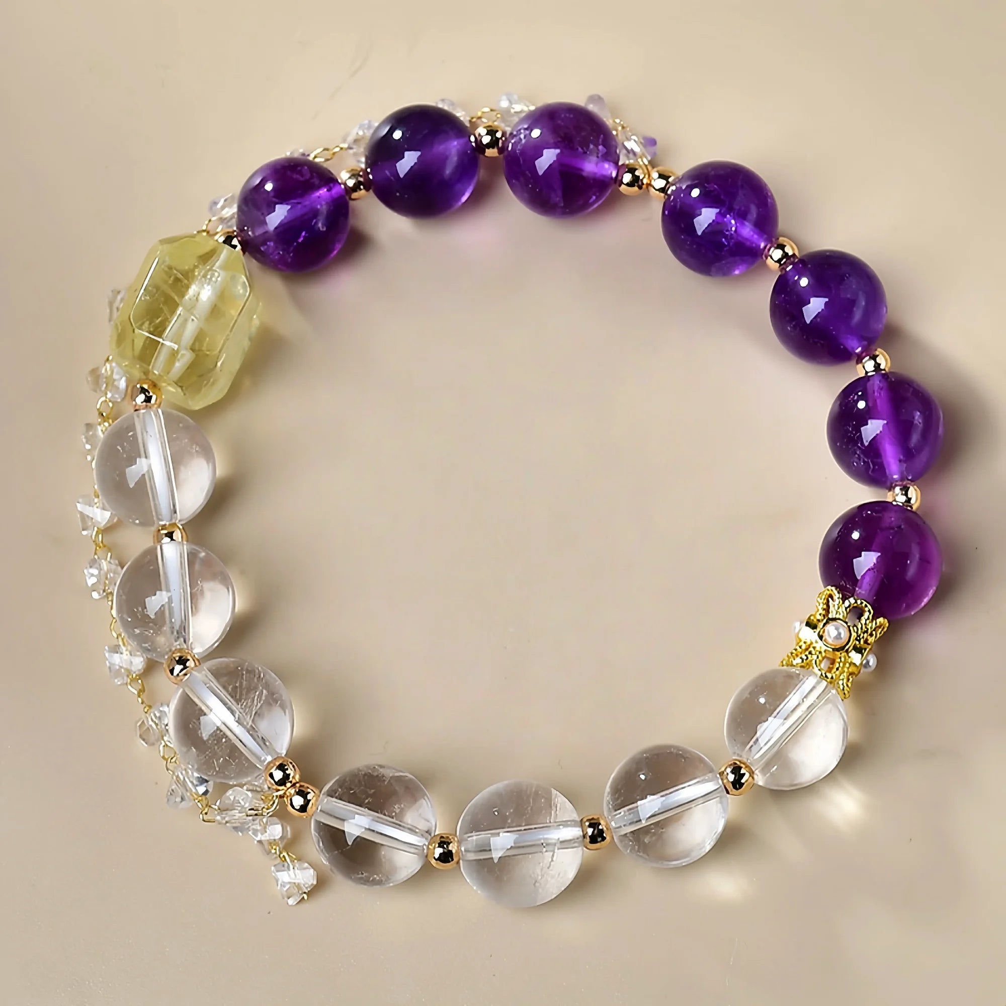 Tri-Light Amethyst Clear  Quartz & Citrine Crystal Bracelet