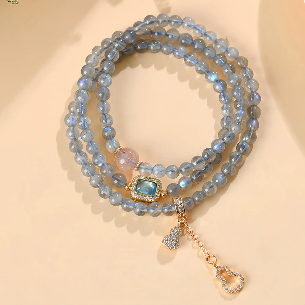 Triple Wrap Labradorite & Strawberry Quartz Fortune Bracelet