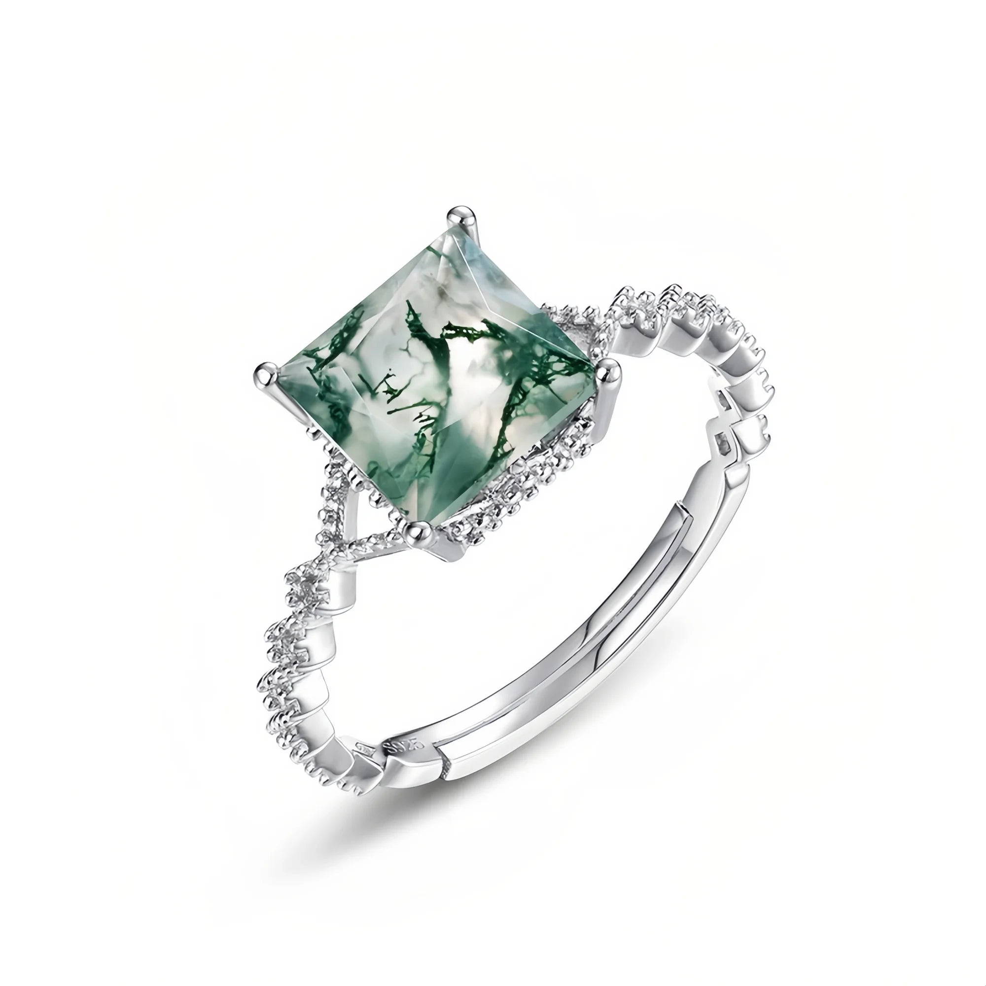 Twist Moss Agate Open Ring