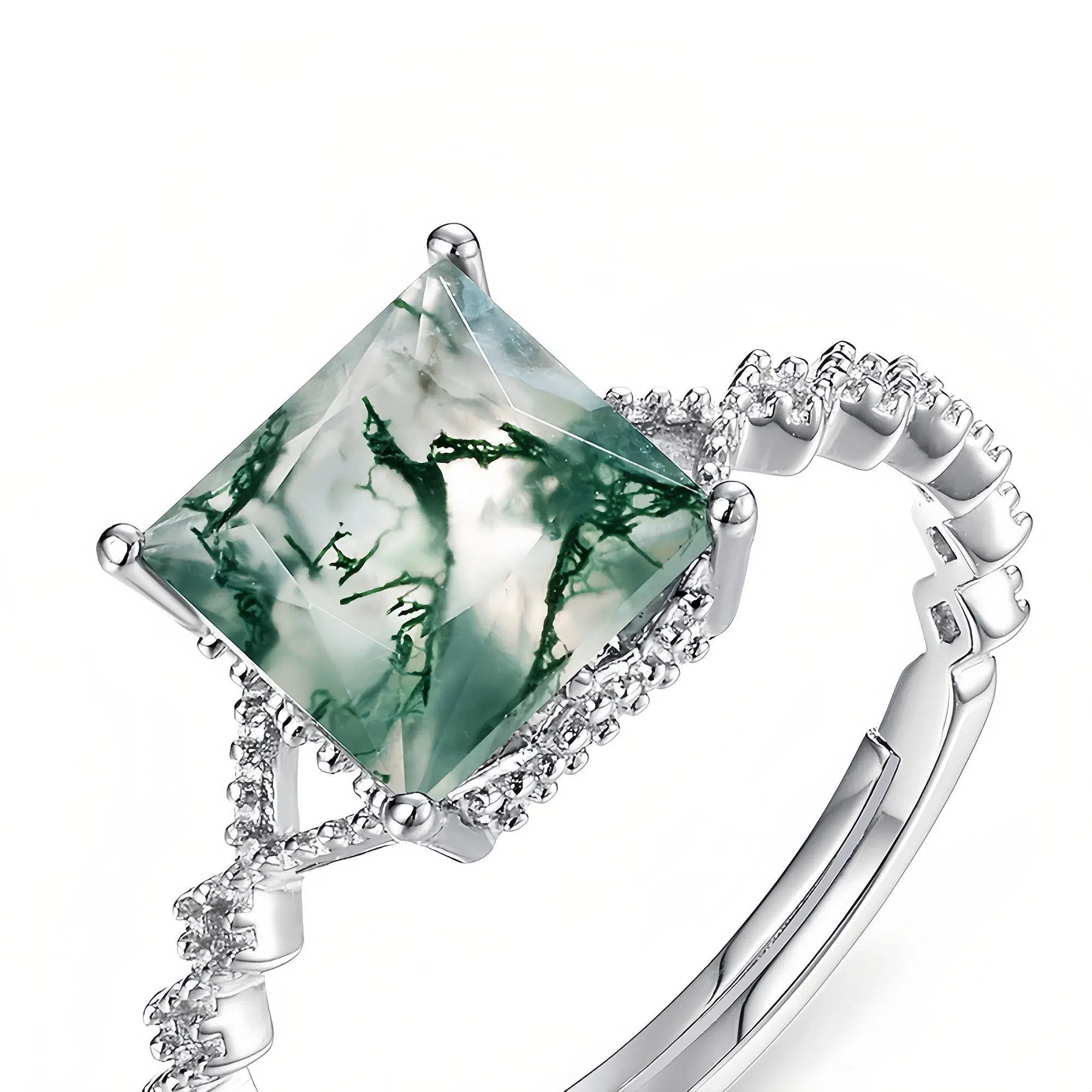 Twist Moss Agate Open Ring