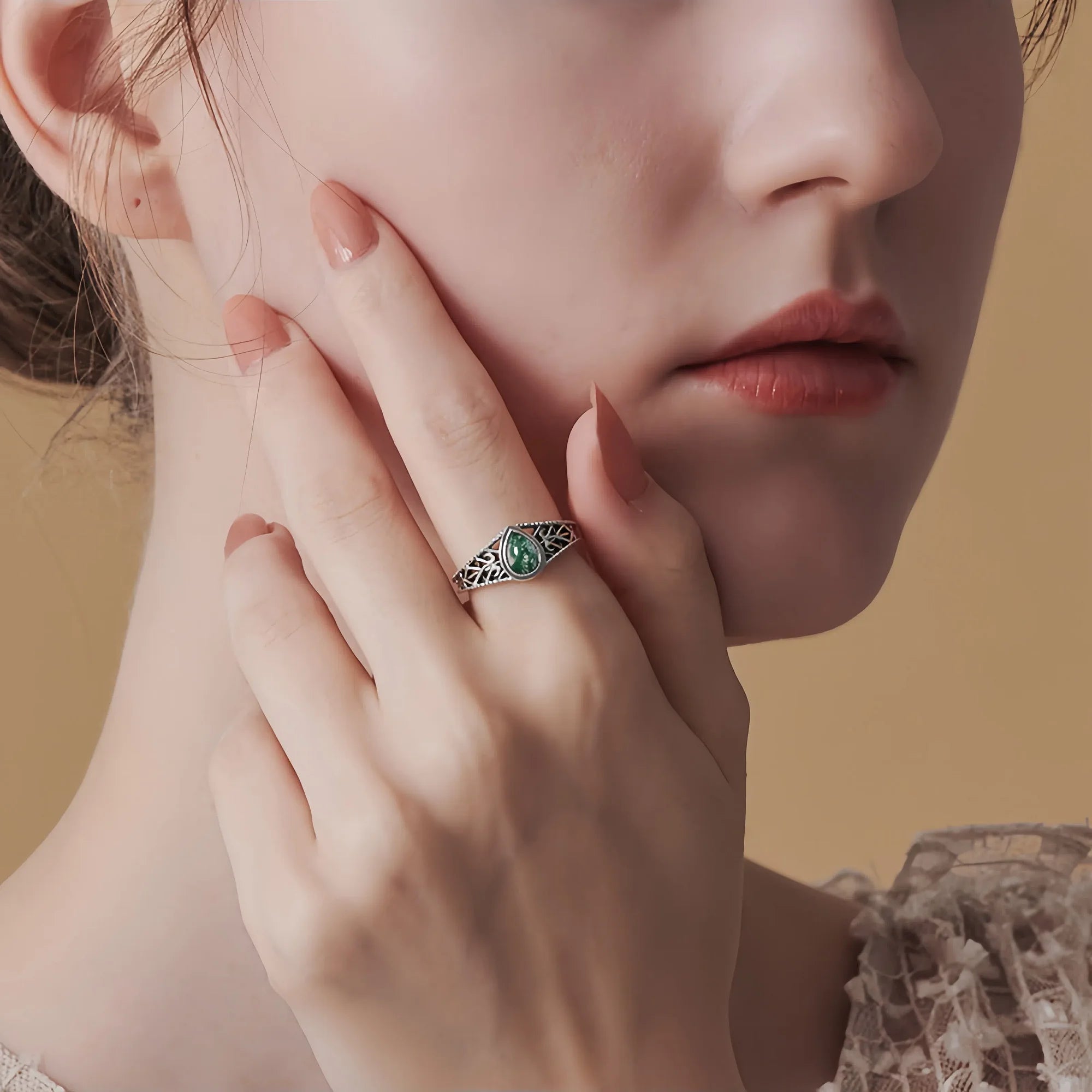 Vintage Moss Agate Open Adjustable Ring