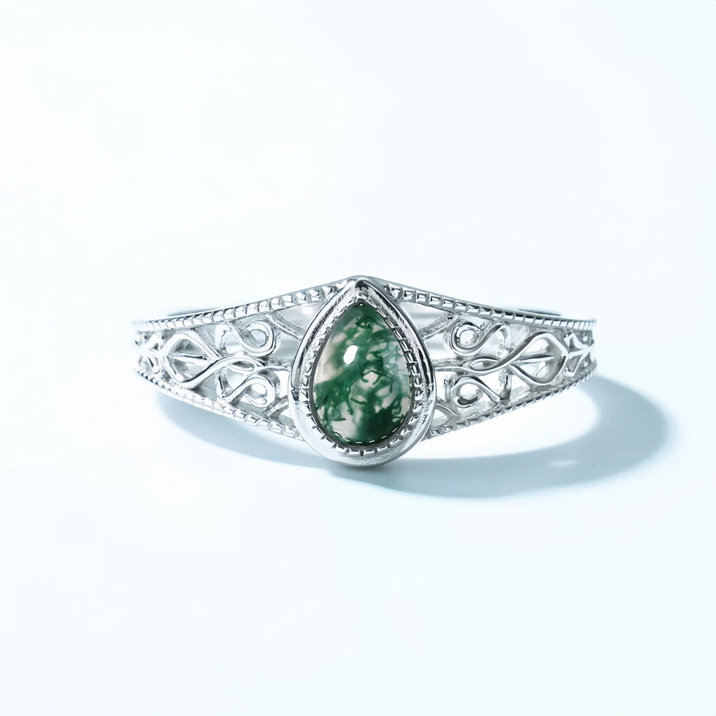 Vintage Moss Agate Open Adjustable Ring