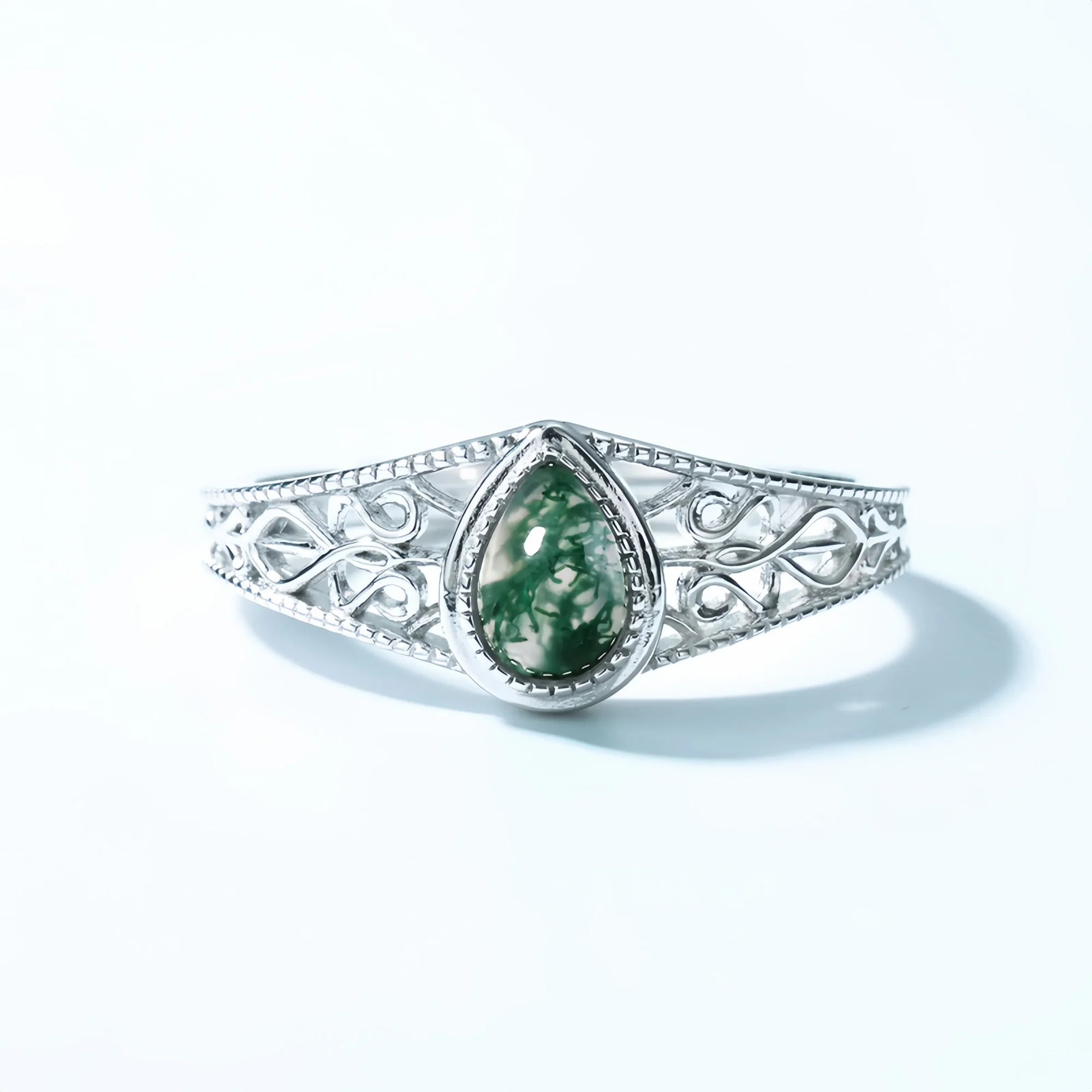 Vintage Moss Agate Open Adjustable Ring