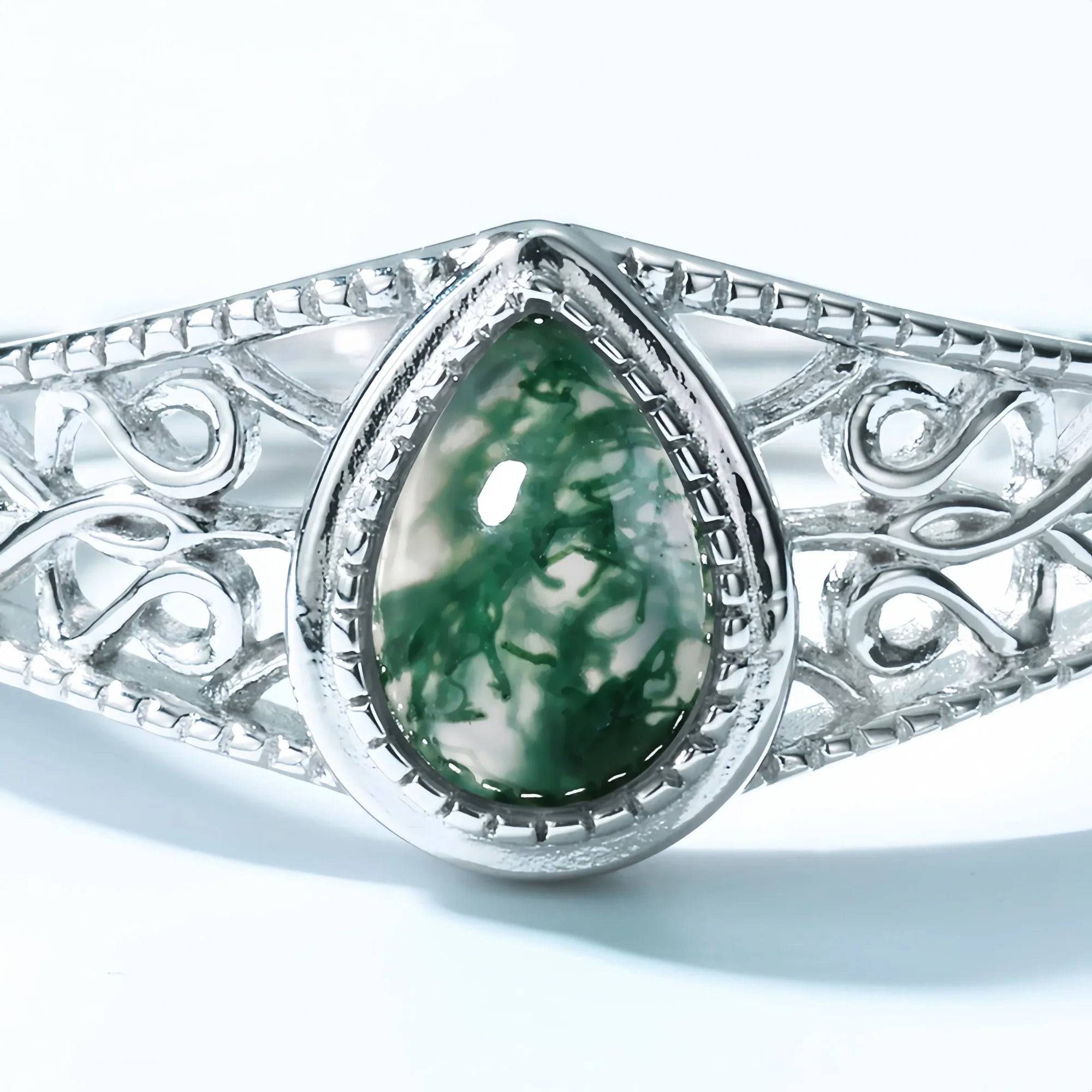 Vintage Moss Agate Open Adjustable Ring