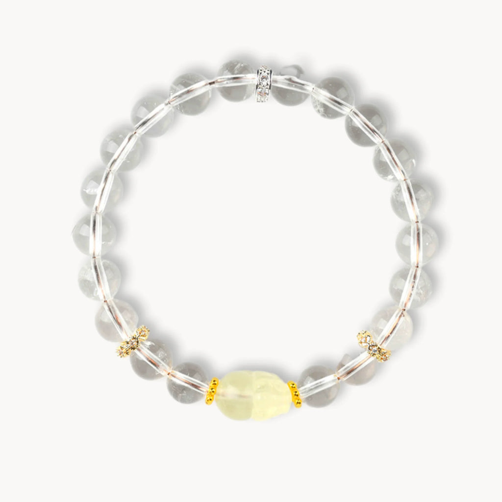 White Crystal Stretch Bracelet with Yellow Citrine Pixiu Charm