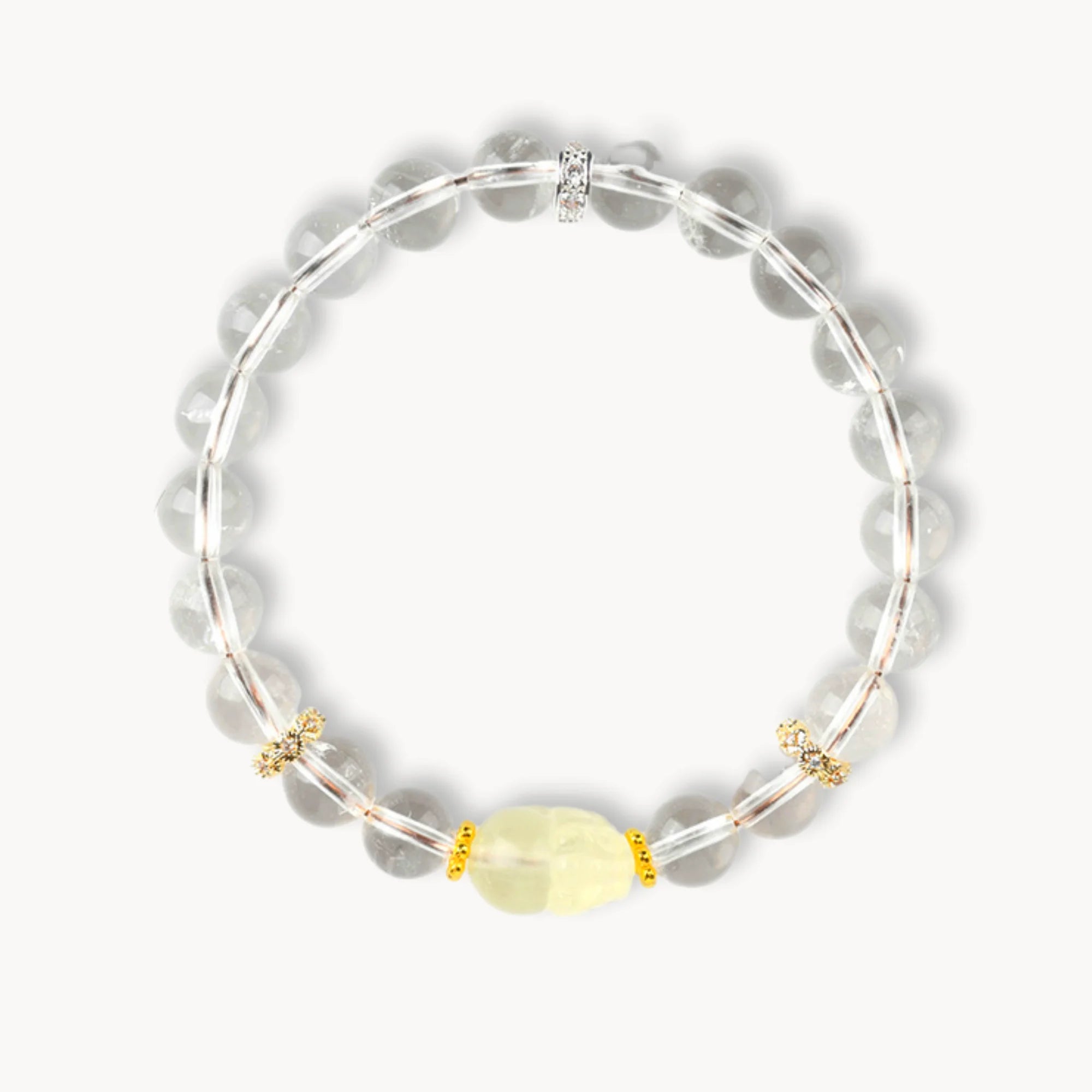 White Crystal Stretch Bracelet with Yellow Citrine Pixiu Charm