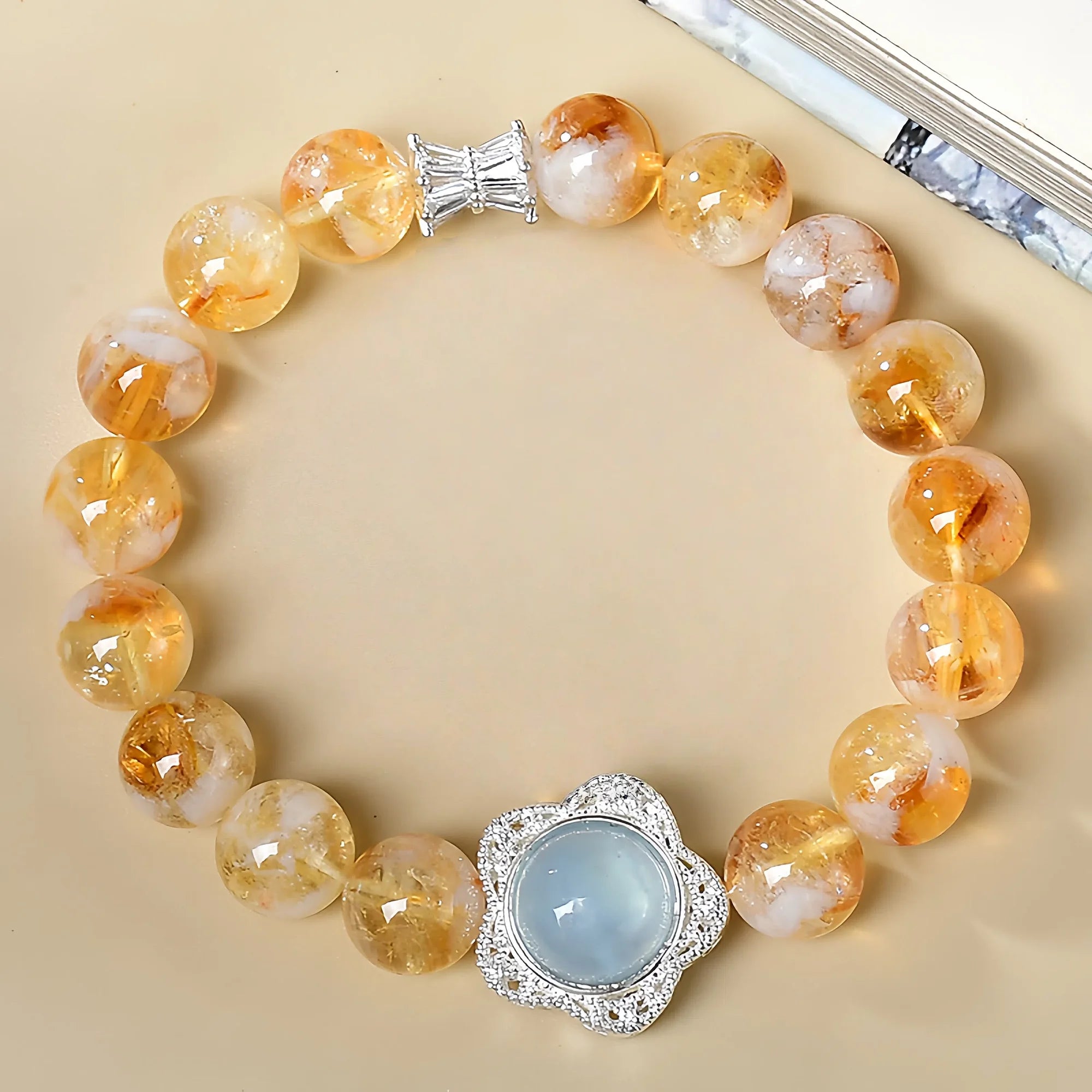 Yellow Azeztulite and Aquamarine Mystery Box Bracelet