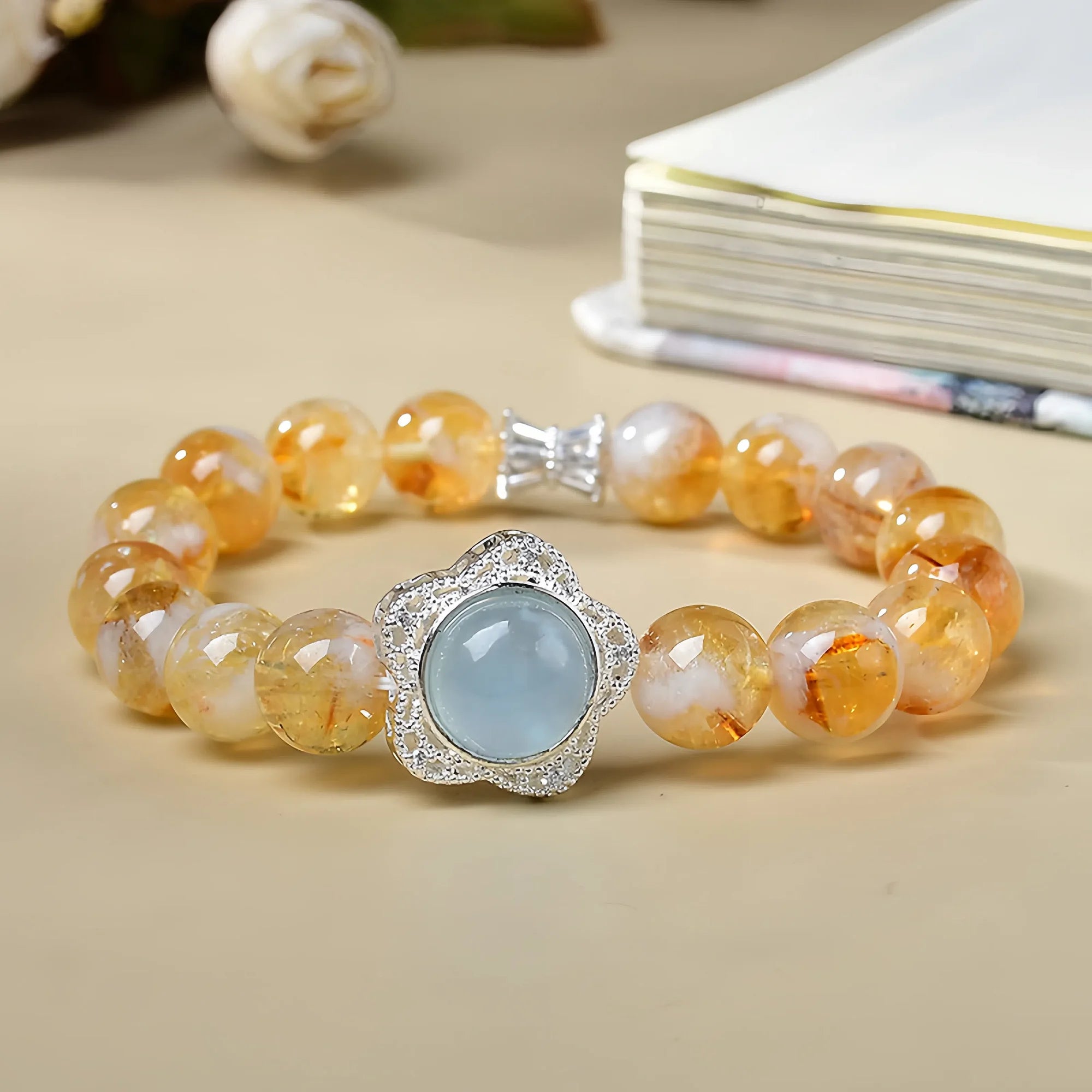 Yellow Azeztulite and Aquamarine Mystery Box Bracelet