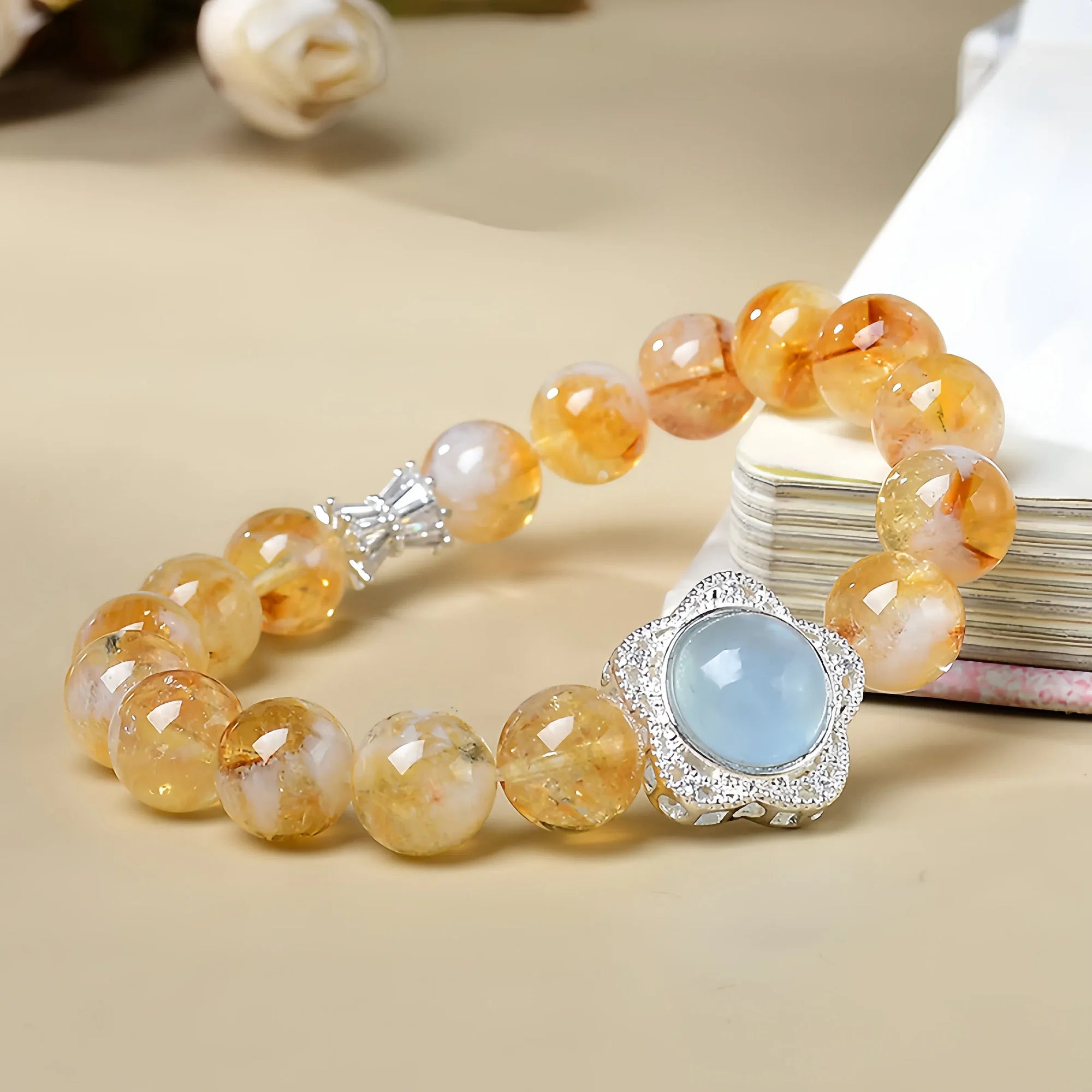 Yellow Azeztulite and Aquamarine Mystery Box Bracelet