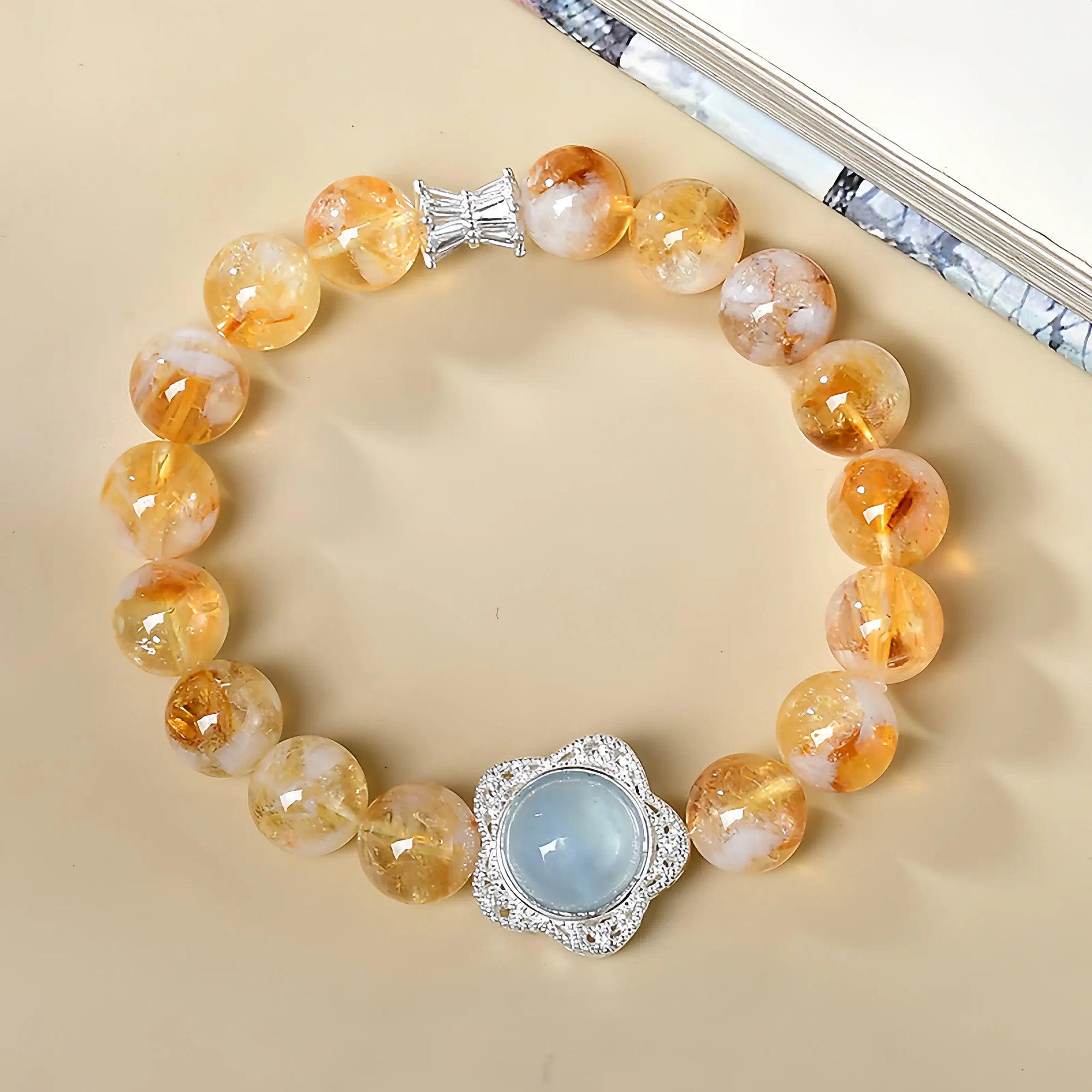 Yellow Azeztulite and Aquamarine Mystery Box Bracelet