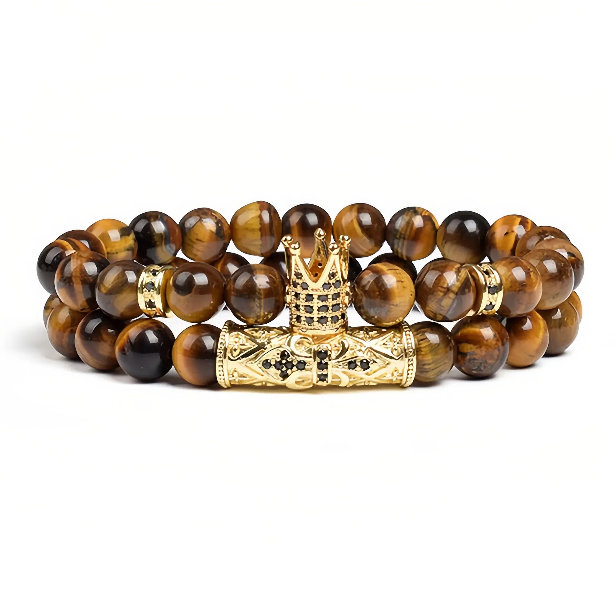 Yellow Gold Tactical Crown Tiger Eye Bracelet